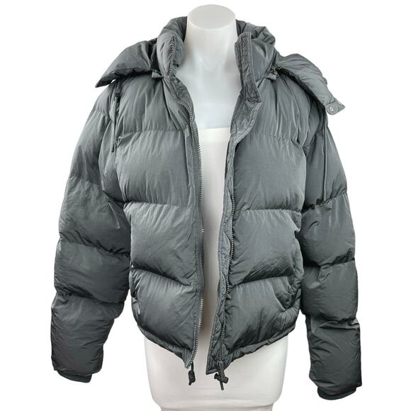 Good American Chrome Gray Quilted Hooded Winter Puffer Jacket Coat Size Large - Picture 1 of 4